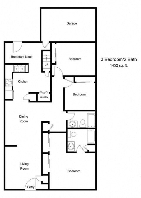 Floor plan for 3 beds, 2.5 baths, 1500 sqft